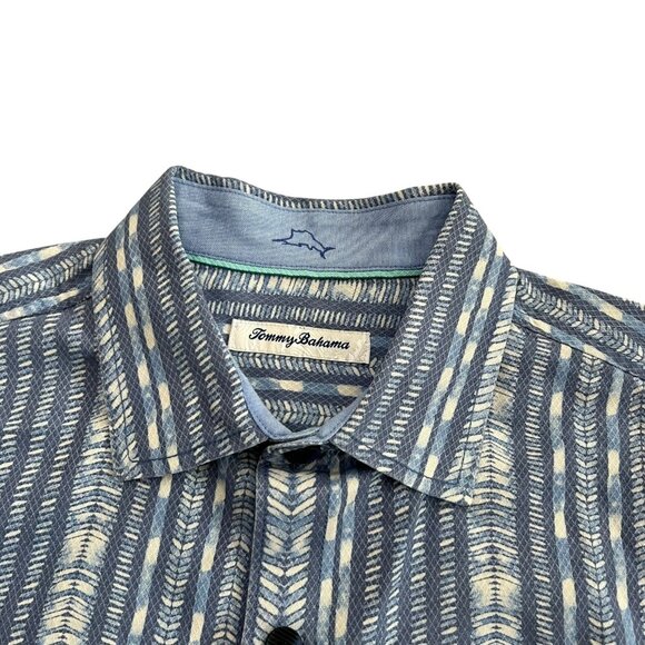 Tommy Bahama Mens Silk Short Sleeve Button Up Shirt Blue Medium Beach Resort - Picture 4 of 10